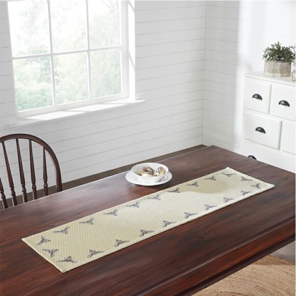 Farmhouse Honey Bee Cotton Table Runner 12x48 Country Yellow Cottagecore Shabby - Picture 1 of 5